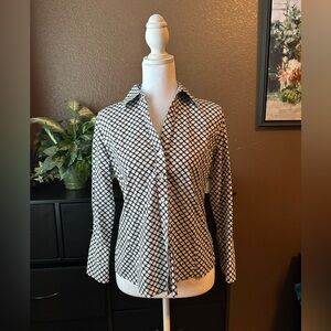 Talbots Black and White Geometric Button Down Shirt